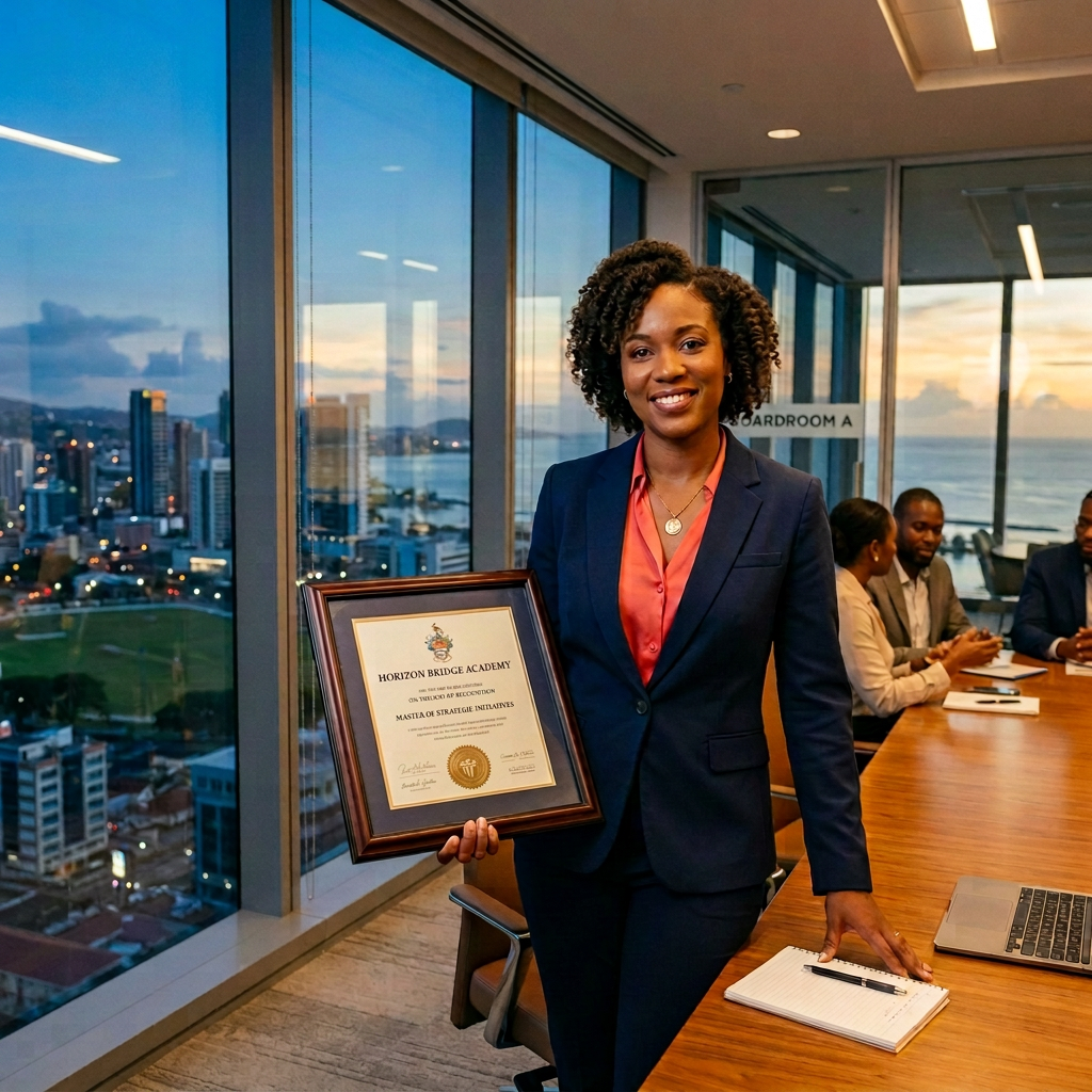 Successful professional holding degree certificate Smiling professional woman holding framed university degree in office