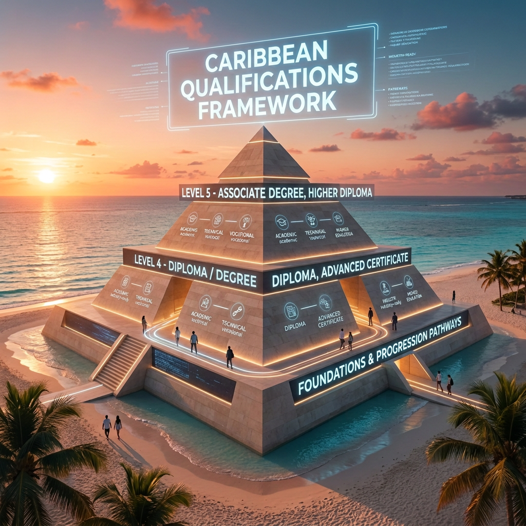 Caribbean Qualifications Framework Level 4-5 pyramid infographic Caribbean Qualifications Framework Level 4-5 pyramid infographic