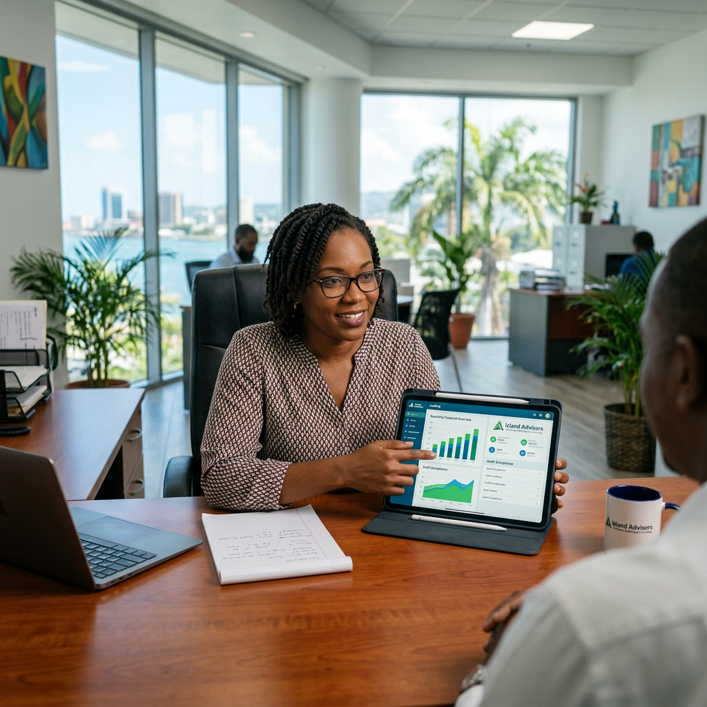 Caribbean professional auditing clinic office on tablet