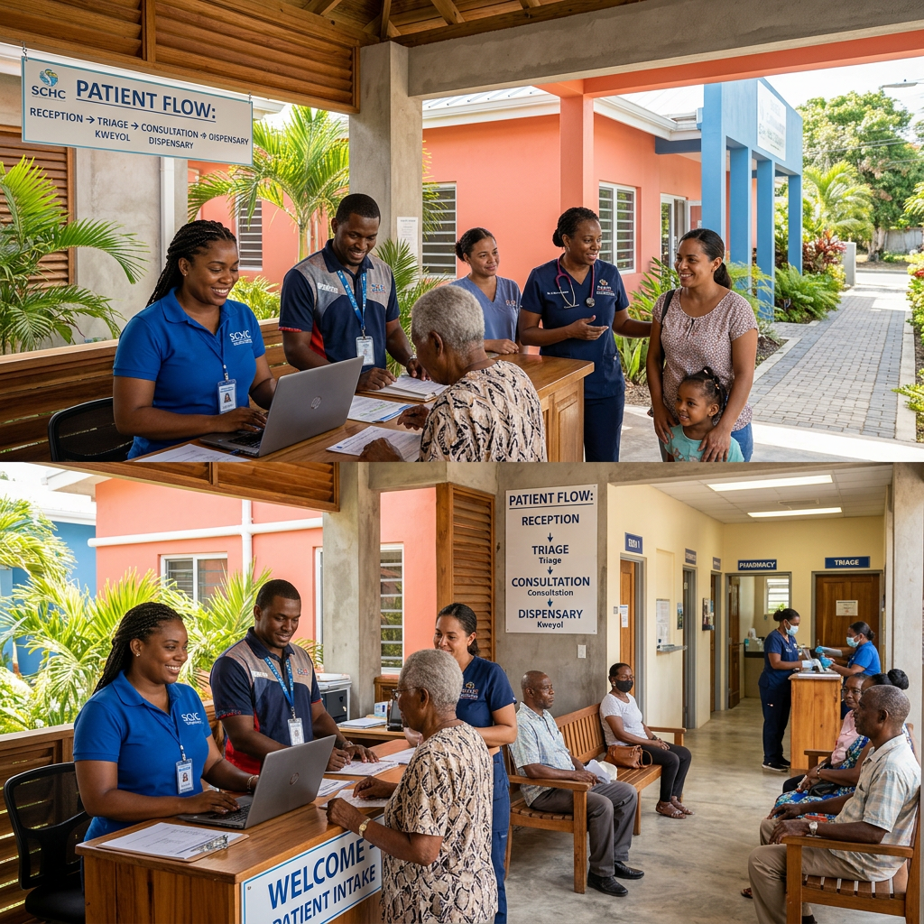 Caribbean clinic team managing smooth patient flow
